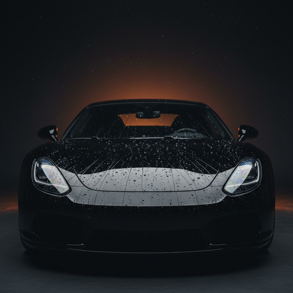 Ceramic-coated paint with water beading off the hood